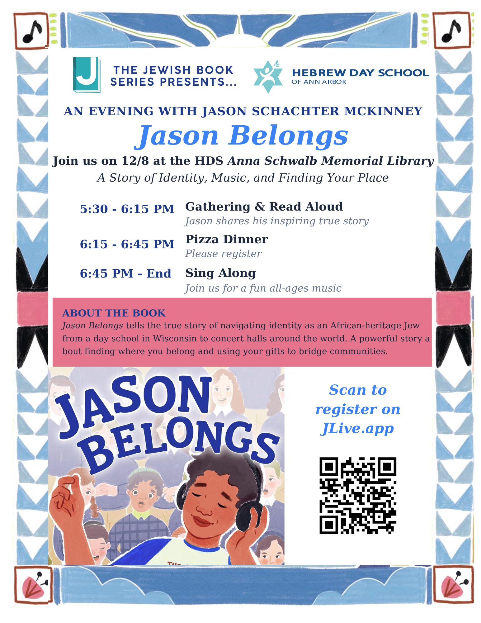 Invite to read aloud and sing along with author of Jason Belongs 8/12 at 5:30pm at HDS